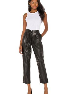 PAIGE Women's Melila Vegan Leather Paperbag Waist Pant in Black Size 6 NWT $283